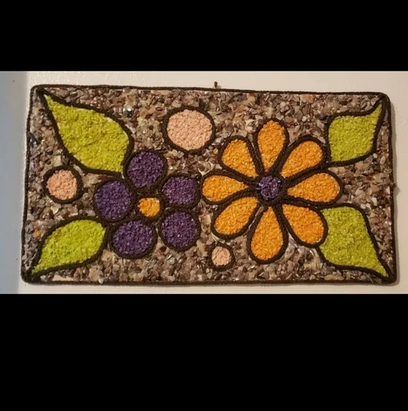 Vintage Mid-Century Gravel Art/Pebble ArtPsychedelic Flowers - Picture 3 of 9